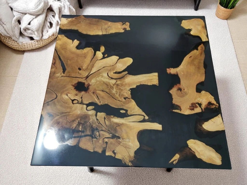Royal Black Epoxy Wooden Table Square : Living & Dining Room Decor